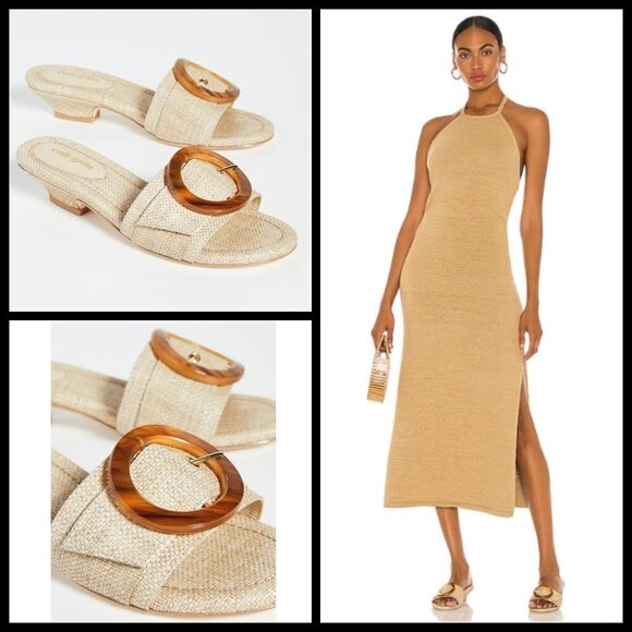 💕CULT GAIA💕 Nelly Sandal Tan Natural Raffia Open Toe Mule Low Heel 60s 39 NWT - Picture 1 of 16